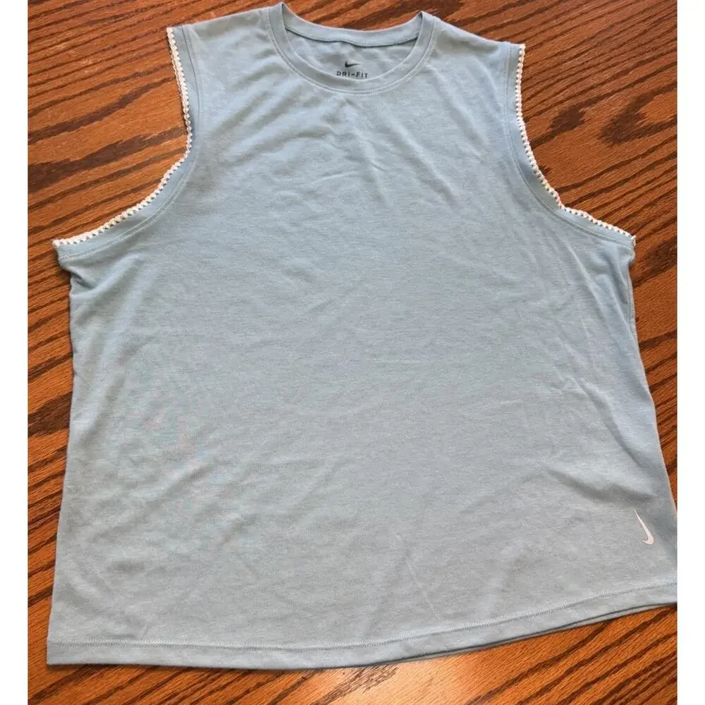 Nike Dri-FIT Women's Crochet-Trimmed Yoga Tank Top - Blue Large